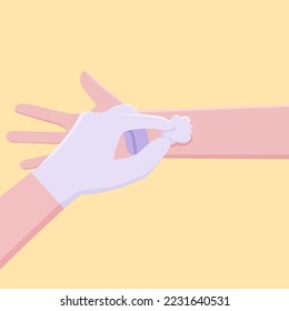 A doctor is wiping the skin before surgery for a patient.
Illustration about alcohol wipe.
Healthcare and medical concept.