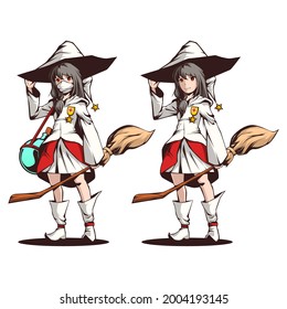 Doctor Witch Carrying Magic Potion To Save People From Pandemic, With And Without Mask