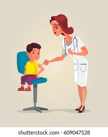 Doctor woman character doing vaccination. Vector flat cartoon illustration