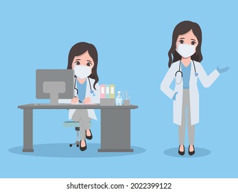 Doctor Woman In Laboratory Presenting Character Animation Pose.