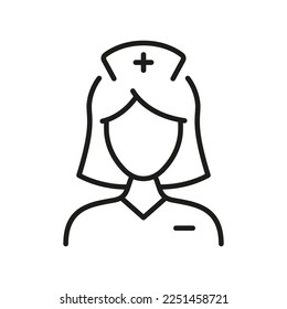 Symbol für die weibliche Ärztin. Lineares Piktogramm des weiblichen Krankenhauses. Female Medical Specialist - Leitbild. Arzt für Gesundheitswesen Lady Nurse. Bearbeitbarer Stroke. Einzelne Vektorgrafik.