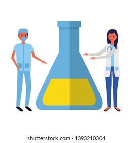 doctor woman and man flask