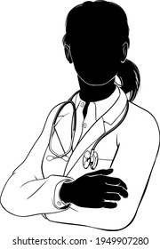 A Doctor Woman In Silhouette Standing In A Confident Pose.