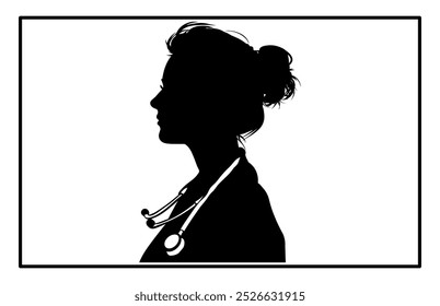 A doctor woman in silhouette standing in a confident pose, Silhouette of Woman Doctor.