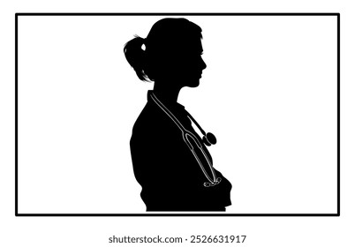 A doctor woman in silhouette standing in a confident pose, Silhouette of Woman Doctor.