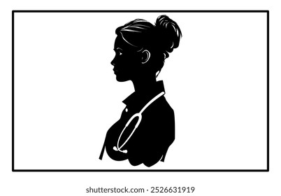 A doctor woman in silhouette standing in a confident pose, Silhouette of Woman Doctor.