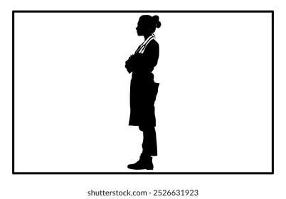 A doctor woman in silhouette standing in a confident pose, Silhouette of Woman Doctor.