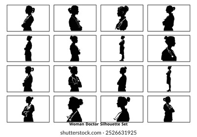 A doctor woman in silhouette standing in a confident pose, Silhouette of Woman Doctor.