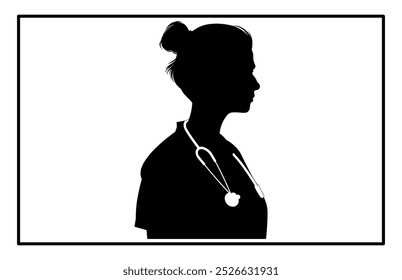 A doctor woman in silhouette standing in a confident pose, Silhouette of Woman Doctor.