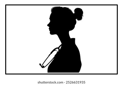 A doctor woman in silhouette standing in a confident pose, Silhouette of Woman Doctor.