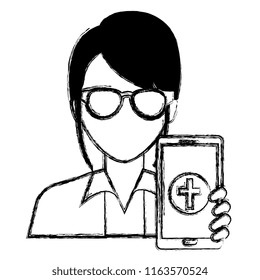 doctor woman with smartphone character