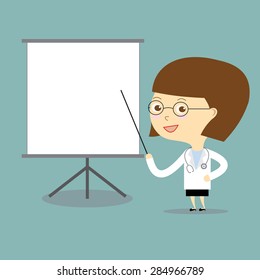 doctor woman teach with white board vector