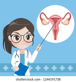 Doctor woman teaches and elements of the human uterus.