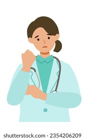 Doctor Woman wearing lab coats. Healthcare conceptWoman cartoon character. People face profiles avatars and icons. Close up image of confused Woman. Vector flat illustration.