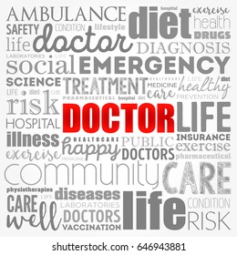 Doctor word cloud collage, healthcare concept background