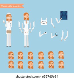 doctor at work. Vector illustration of cheerful doctor. Set for animation