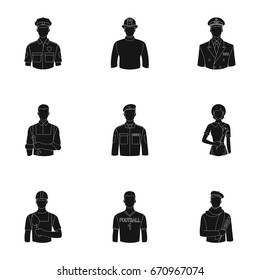 Doctor, worker, military, artist and other types of profession.Profession set collection icons in black style vector symbol stock illustration web.