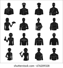 Doctor, worker, military, artist and other types of profession.Profession set collection icons in black style vector symbol stock illustration web.