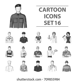 Doctor, worker, military, artist and other types of profession.Profession set collection icons in monochrome style vector symbol stock illustration web.