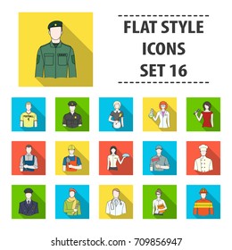Doctor, worker, military, artist and other types of profession.Profession set collection icons in flat style vector symbol stock illustration web.