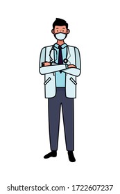 doctor worker using face mask for covid 19 vector illustration design