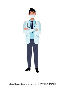 doctor worker using face mask for covid 19 vector illustration design