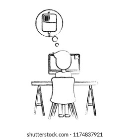 doctor working computer thinking in blood bag