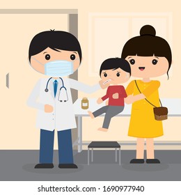 Doctor is working in the hospital. 2019-nCOV The Patient Symptoms Character Cartoon Vector. the coronavirus, Covid-19 Wuhan Virus Disease Vector illustration.