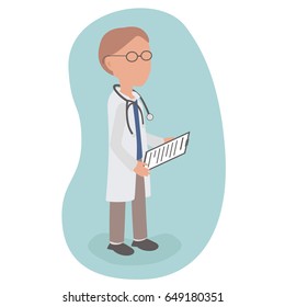 Doctor working  with Stethoscope and Clipboard - vector characters body parts grouped and easy to edit - limited palette
