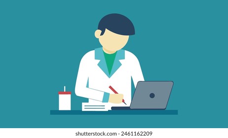 Doctor writes flat vector illustration