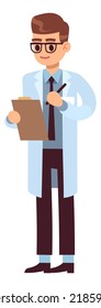 Doctor writing test results in document. Medical patient record