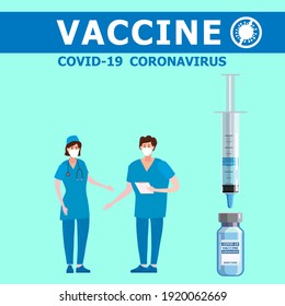 Doctorate nurse preparing vaccination Covid-19 coronavirus vaccine concept banner. Syringe injection tool for immunization treatment and vaccine bottle. Treatment, provention or fight against for