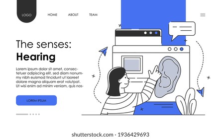 Doctore make ear examination concept. Idea of medical treatment and health care. website, web page, landing page template. Flat abstract vector illustration . Simple line art isolated white background