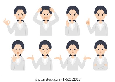 Doctor.Female illustration.Facial expression set.Flat design.