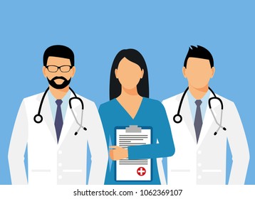 doctors and assistant in a dressing gown with a stethoscope. doctor without a face. vector illustration