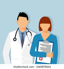 doctors and assistant in a dressing gown with a stethoscope. doctor without a face. vector illustration