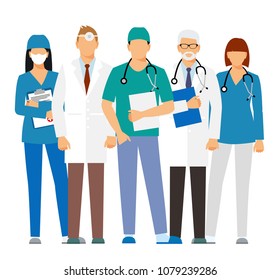 Doctors and assistant in a dressing gown with a stethoscope isolated on a white background. Doctor without a face. vector illustration