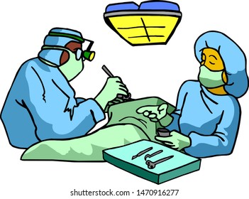 Doctors are assisted by a nurse during surgery.