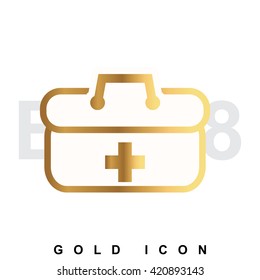 Doctors bag with cross, medical suitcase outline, medicine handbag vector illustration. First aid kit sign. Simple black icon isolated.