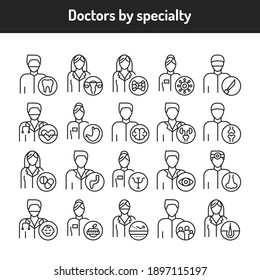 Doctors By Specialty Color Line Icons Set. Subject Matter Experts. Pictograms For Web Page, Mobile App, Promo. UI UX GUI Design Element. Editable Stroke.