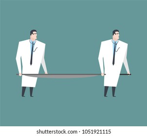 Doctors carry empty stretchers. Medicine vector illustration.
