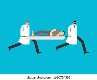 Doctors carry patient on stretcher. Transportation of patient by virus. Coronavirus illustration