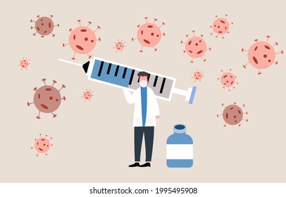 doctors carrying big syringes to protect from COVID-19 coronavirus pathogens.