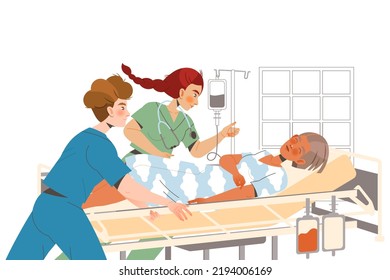 Doctors Carrying Patient on Stretcher to Surgery as Medical Staff Working in Clinic Vector Illustration