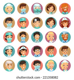 Doctors Cartoon Characters Icons Set3. In the EPS file, each element is grouped separately.