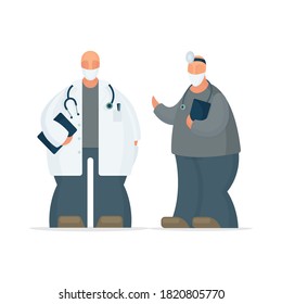 Doctors cartoon style abstract characters. Doctors in face protective face masks. Part of set.