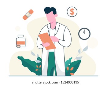 doctor's character and health element concept illustration