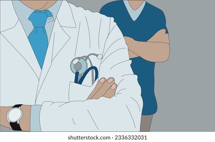 Doctors in a coat. Doctors are modern heroes. Concept for vaccination and health care.
