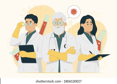 Doctors concept vaccine development team illustration for banner, poster, website, etc.