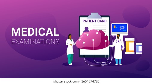 doctors couple examining human brain medical consultation internal organ inspection examination treatment neurology concept horizontal copy space full length vector illustration